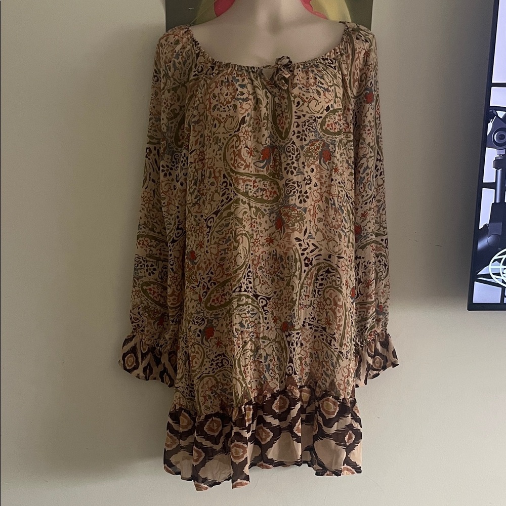 American Rag Cie, Bohemian Paisley Long Sleeve Dress in (XL) Extra Large